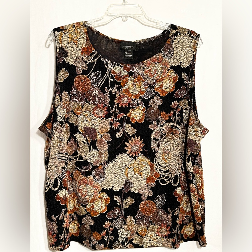 WOMENS 4XL 28W 2 PC. LANE BRYANT FLORAL BEADED HEM LONG SLEEVE BLOUSE W/CAMI - Picture 8 of 9